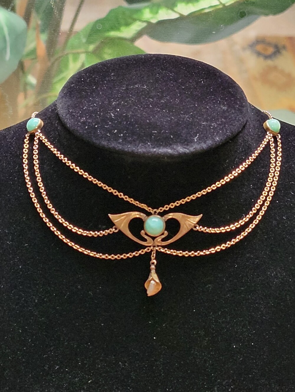 Antique Art Nouveau Turquoise And 10 K Filled Choker